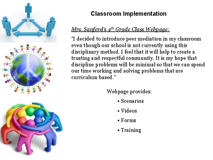 Classroom Implementation Mrs. Sanford’s 4 th Grade Class Webpage: “I decided to introduce peer