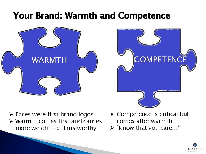Your Brand: Warmth and Competence WARMTH Ø Faces were first brand logos Ø Warmth