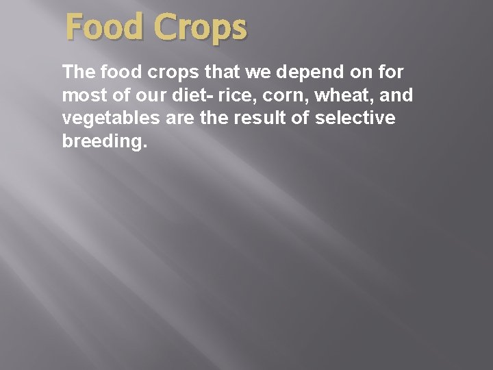 Food Crops The food crops that we depend on for most of our diet-