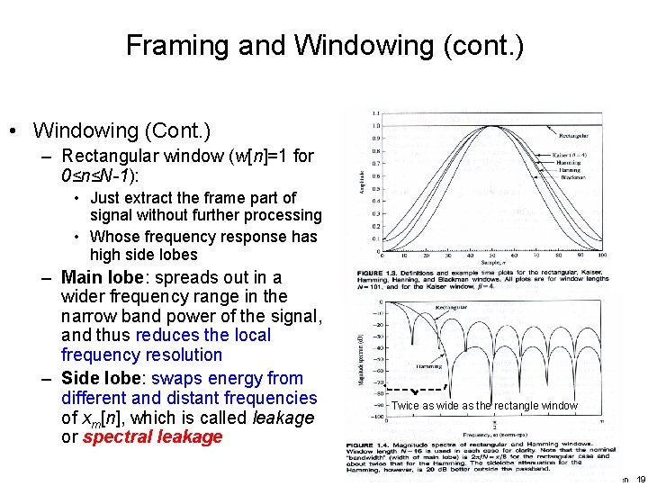 Framing and Windowing (cont. ) • Windowing (Cont. ) – Rectangular window (w[n]=1 for