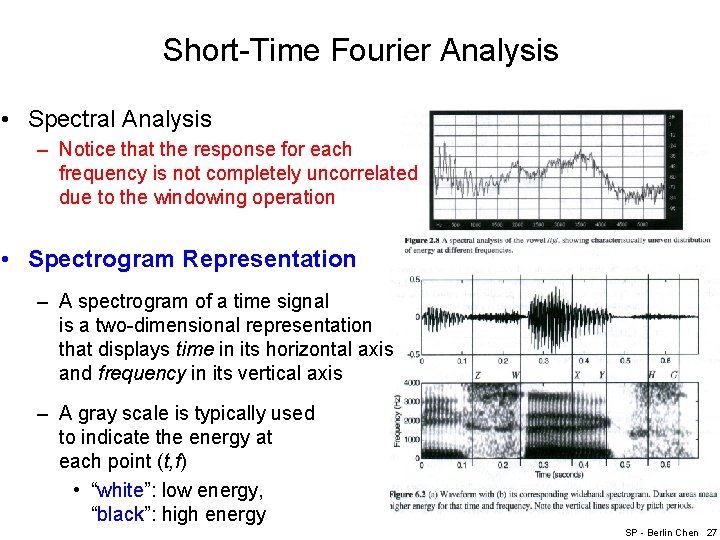 Short-Time Fourier Analysis • Spectral Analysis – Notice that the response for each frequency