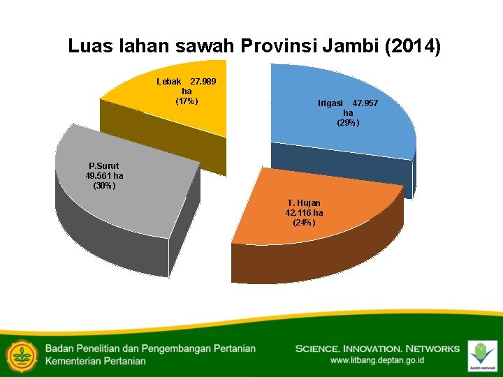 Luas lahan sawah Provinsi Jambi (2014) Lebak 27. 989 ha (17%) Irigasi 47. 957