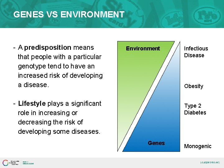 GENES VS ENVIRONMENT - A predisposition means that people with a particular genotype tend