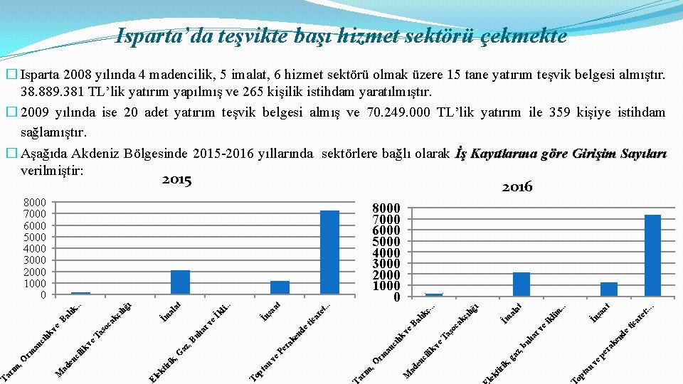 Isparta’da teşvikte başı hizmet sektörü çekmekte � Isparta 2008 yılında 4 madencilik, 5 imalat,