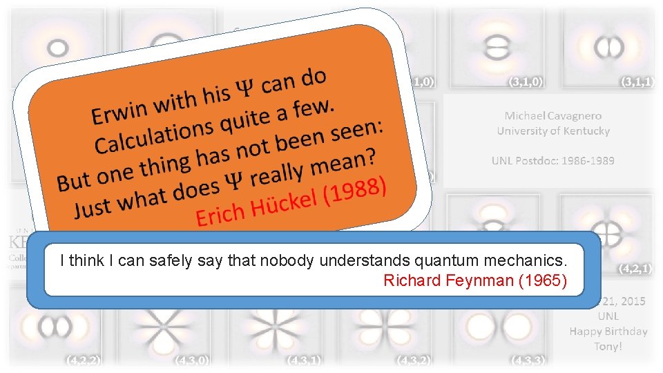  I think I can safely say that nobody understands quantum mechanics. Richard Feynman