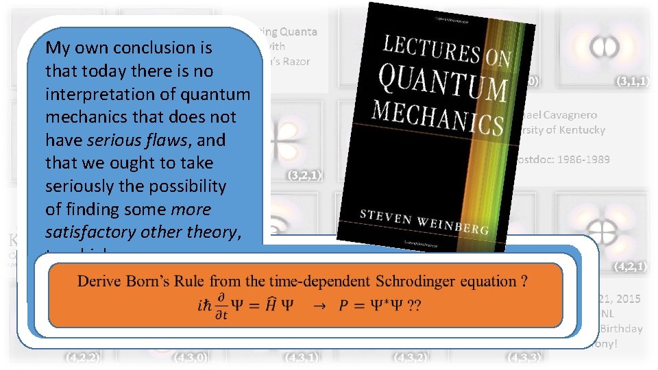 My own conclusion is that today there is no interpretation of quantum mechanics that