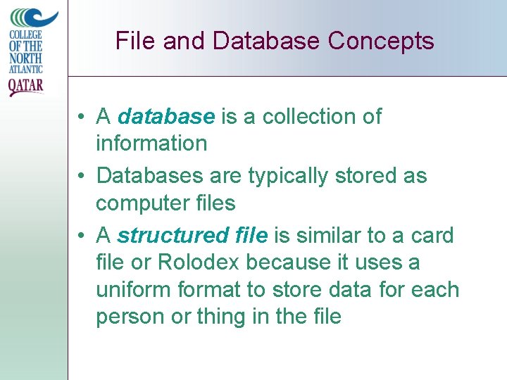 File and Database Concepts • A database is a collection of information • Databases