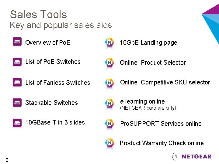 Sales Tools Key and popular sales aids Overview of Po. E 10 Gb. E