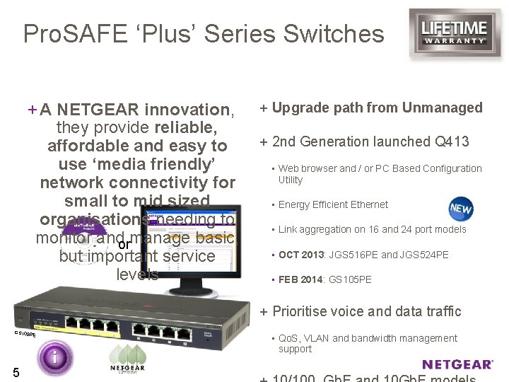 Pro. SAFE ‘Plus’ Series Switches + A NETGEAR innovation, + Upgrade path from Unmanaged