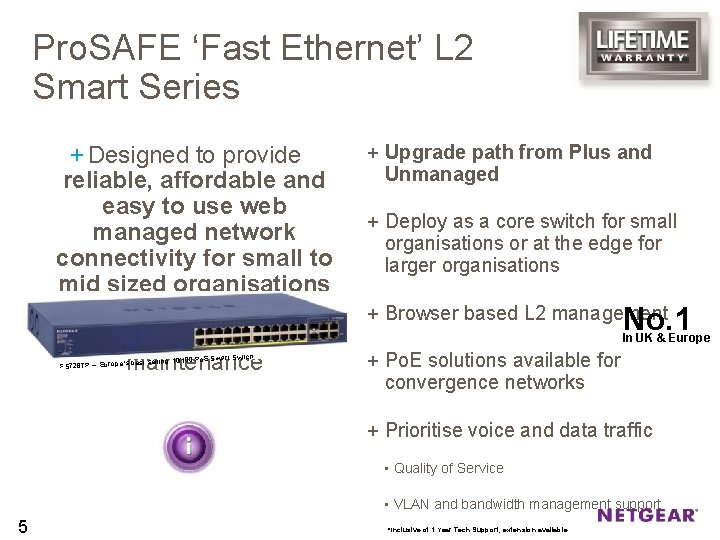 Pro. SAFE ‘Fast Ethernet’ L 2 Smart Series + Designed to provide reliable, affordable