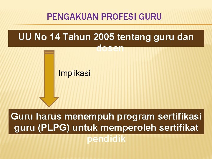 PENGAKUAN PROFESI GURU UU No 14 Tahun 2005 tentang guru dan dosen Implikasi Guru