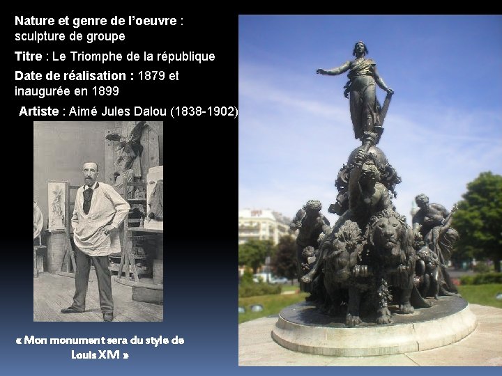 Nature et genre de l’oeuvre : sculpture de groupe Titre : Le Triomphe de Nature et genre de l’oeuvre : sculpture de groupe Titre : Le Triomphe de