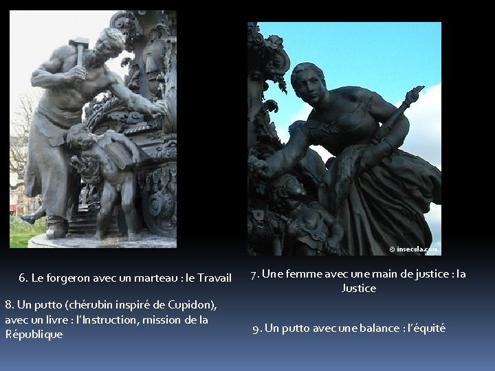 6. Le forgeron avec un marteau : le Travail 8. Un putto (chérubin inspiré 6. Le forgeron avec un marteau : le Travail 8. Un putto (chérubin inspiré