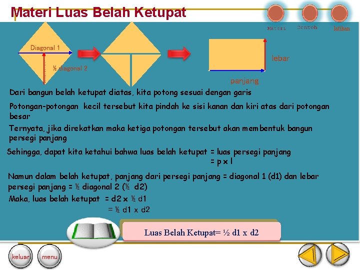 Materi Luas Belah Ketupat latihan Diagonal 1 lebar ½ diagonal 2 panjang Dari bangun