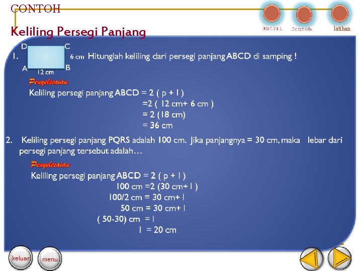 CONTOH Keliling Persegi Panjang keluar menu latihan 