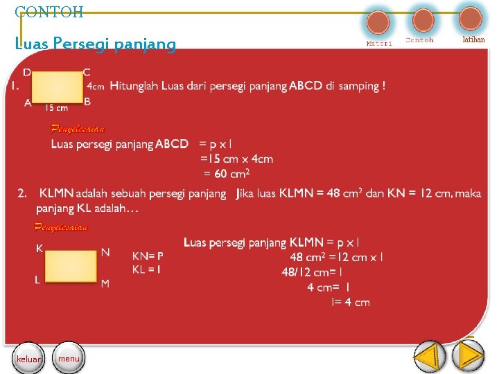 CONTOH Luas Persegi panjang keluar menu latihan 