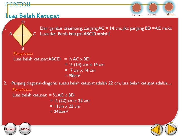 CONTOH Luas Belah Ketupat keluar menu latihan 