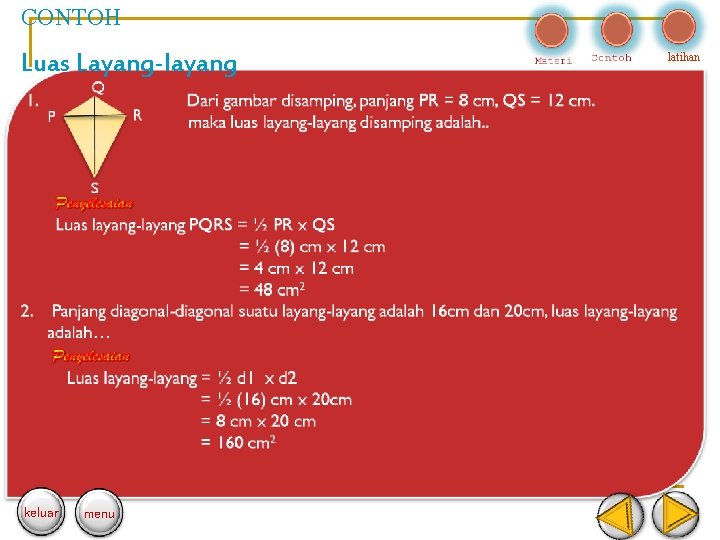 CONTOH Luas Layang-layang keluar menu latihan 