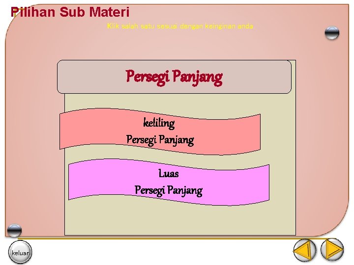 Pilihan Sub Materi Klik salah satu sesuai dengan keinginan anda Persegi Panjang keliling Persegi