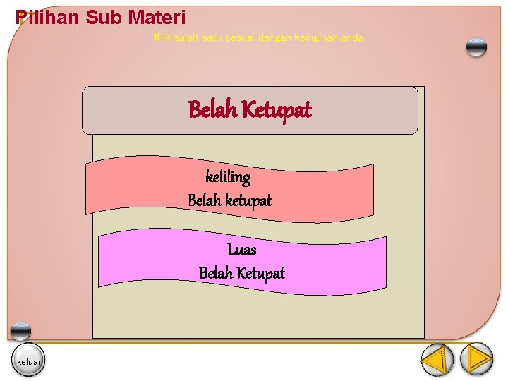 Pilihan Sub Materi Klik salah satu sesuai dengan keinginan anda Belah Ketupat keliling Belah