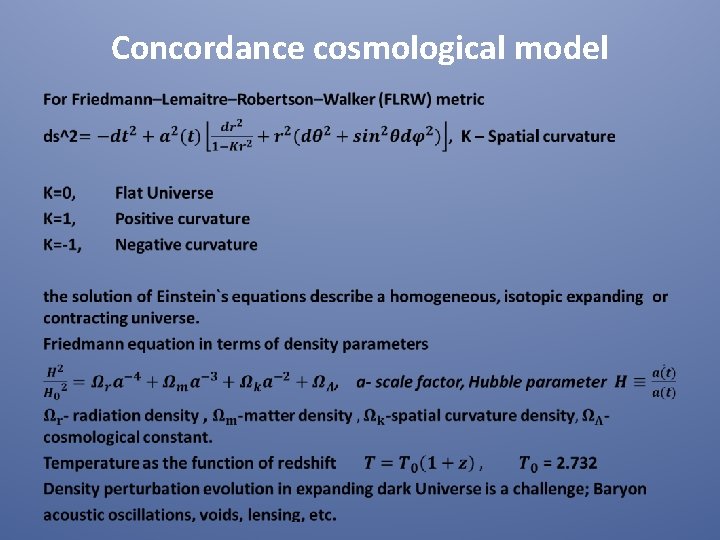 Concordance cosmological model • 