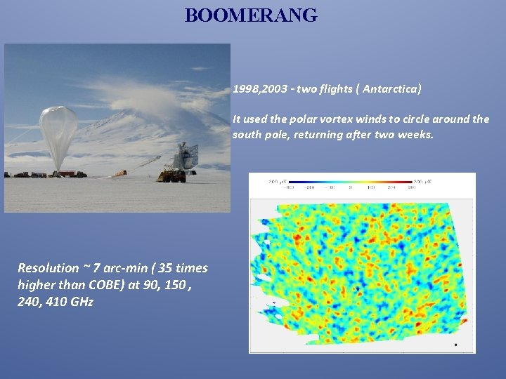 BOOMERANG 1998, 2003 - two flights ( Antarctica) It used the polar vortex winds