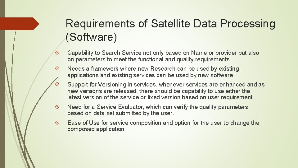 Requirements of Satellite Data Processing (Software) Capability to Search Service not only based on