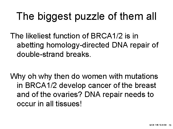 The biggest puzzle of them all The likeliest function of BRCA 1/2 is in