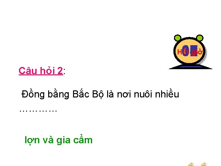 10 08 07 04 03 01 09 05 02 Hết giờ Câu hỏi 2: