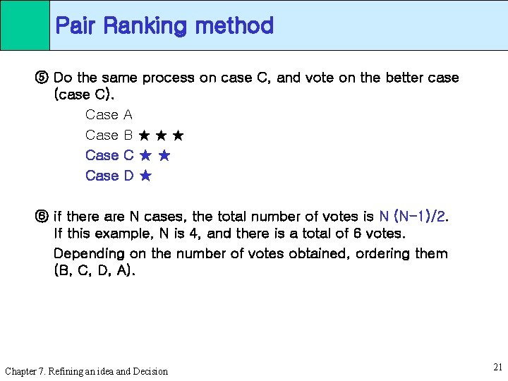 Pair Ranking method ⑤ Do the same process on case C, and vote on
