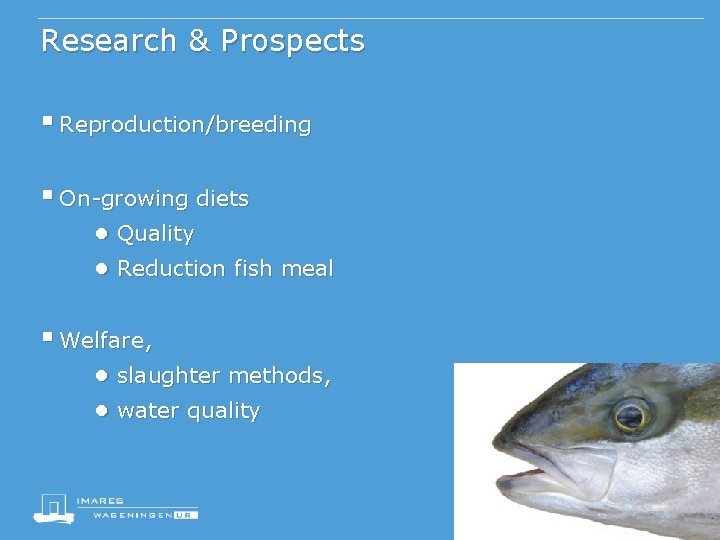 Research & Prospects § Reproduction/breeding § On-growing diets ● Quality ● Reduction fish meal