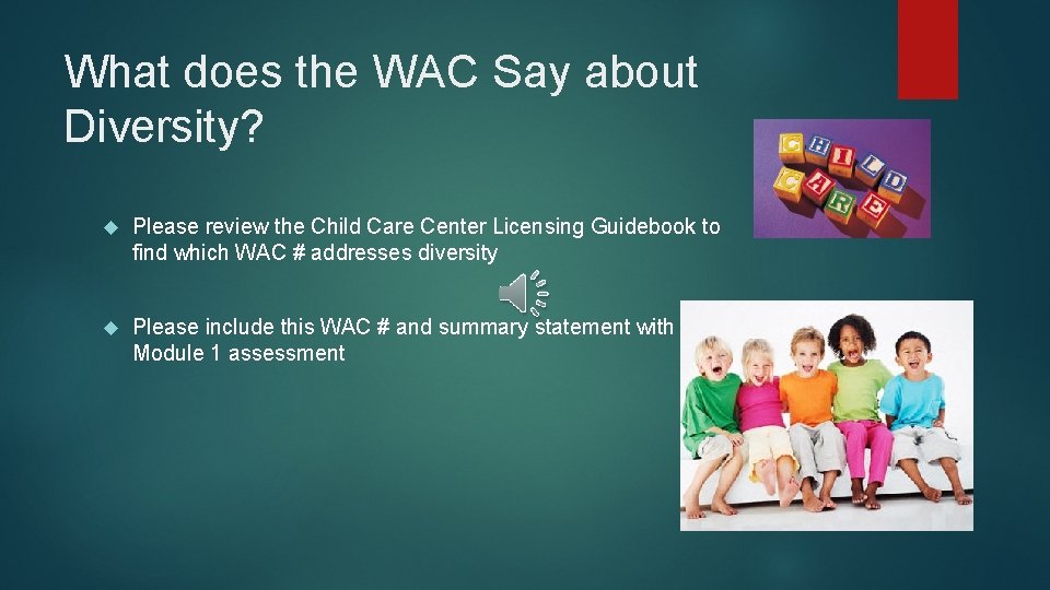 What does the WAC Say about Diversity? Please review the Child Care Center Licensing