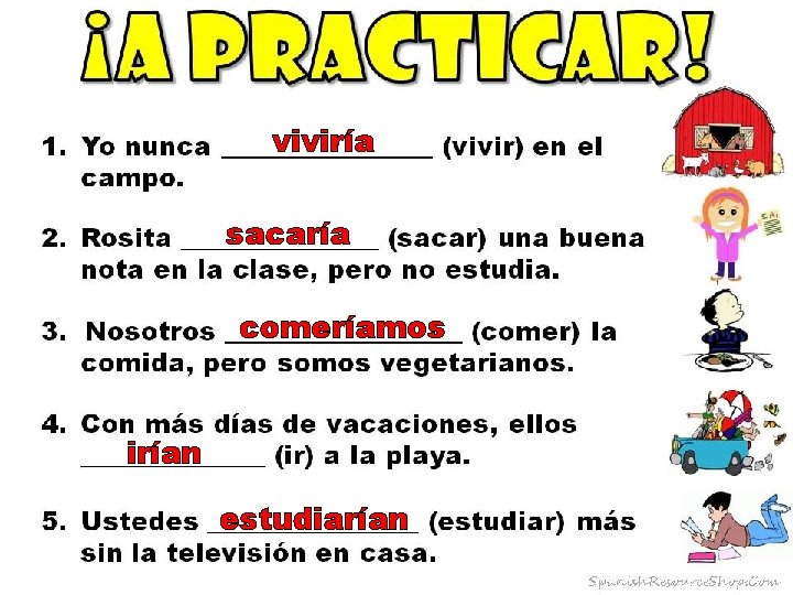 viviría sacaría comeríamos irían estudiarían 