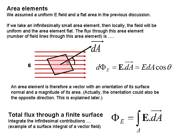 Area elements We assumed a uniform E field and a flat area in the