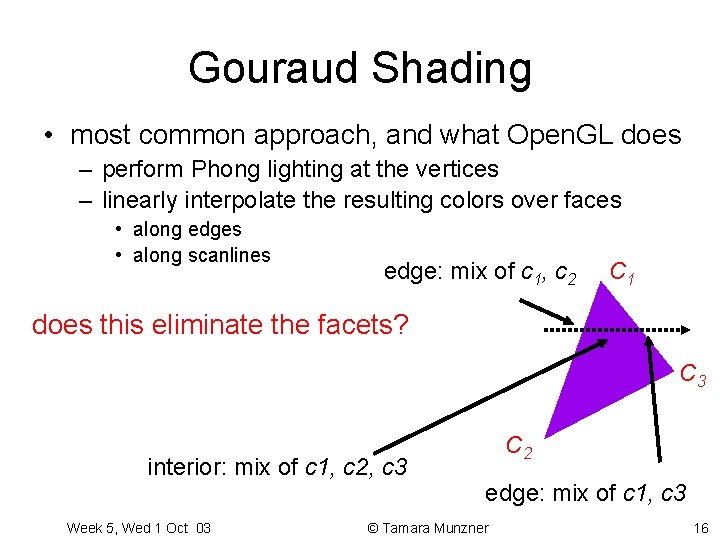 Gouraud Shading • most common approach, and what Open. GL does – perform Phong
