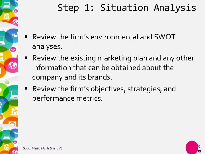 Step 1: Situation Analysis Review the firm’s environmental and SWOT analyses. Review the existing