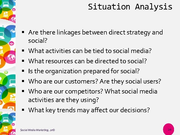 Situation Analysis Are there linkages between direct strategy and social? What activities can be
