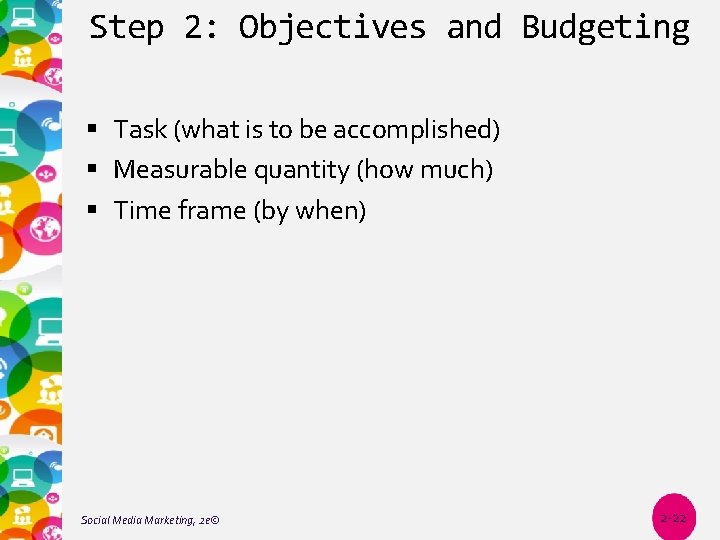 Step 2: Objectives and Budgeting Task (what is to be accomplished) Measurable quantity (how