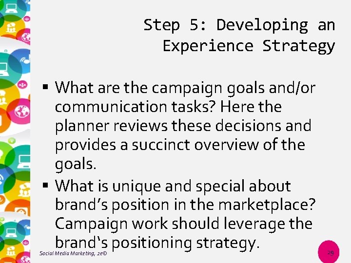 Step 5: Developing an Experience Strategy What are the campaign goals and/or communication tasks?