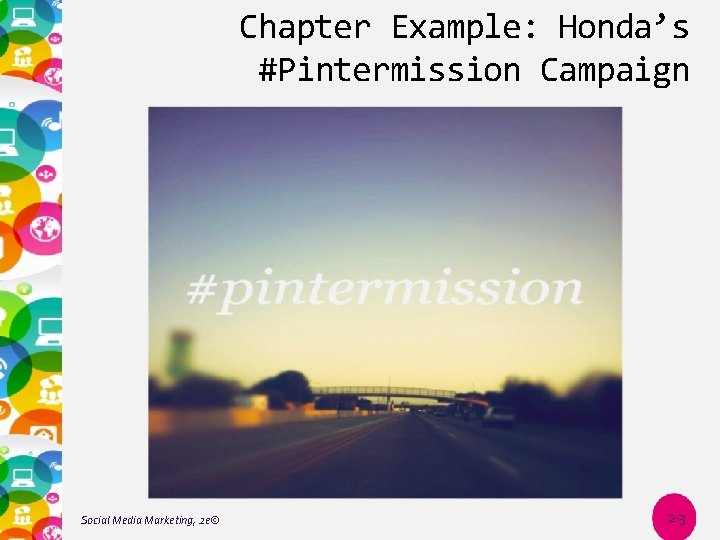 Chapter Example: Honda’s #Pintermission Campaign Social Media Marketing, 2 e© 2 -3 