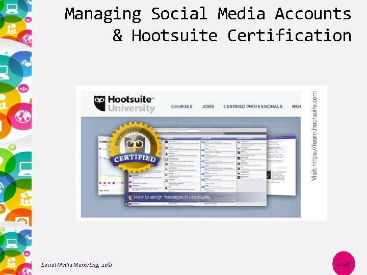 Managing Social Media Accounts & Hootsuite Certification Social Media Marketing, 2 e© 2 -49