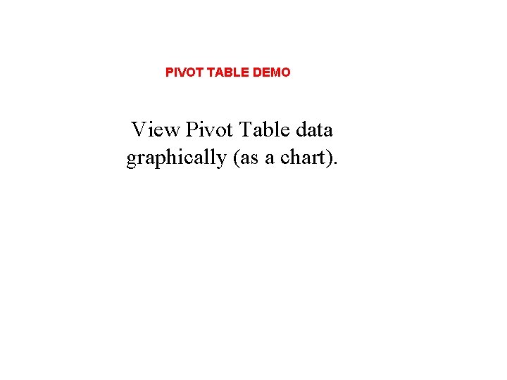 PIVOT TABLE DEMO View Pivot Table data graphically (as a chart). 