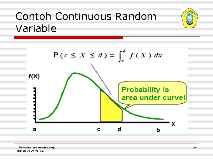 Contoh Continuous Random Variable Informatics Engineering Dept Trunojoyo University 24 