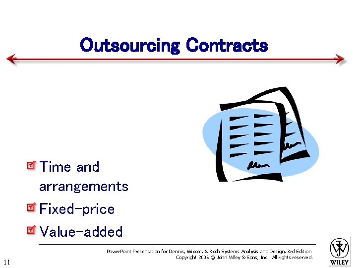 Outsourcing Contracts Time and arrangements Fixed-price Value-added 11 Power. Point Presentation for Dennis, Wixom,