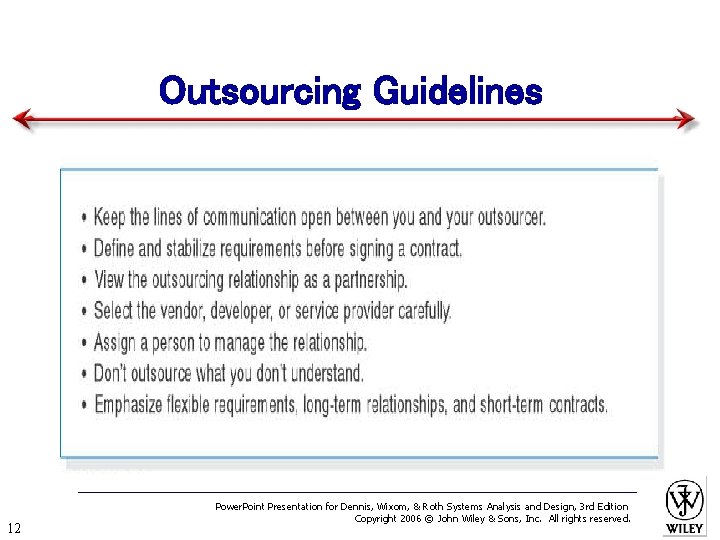 Outsourcing Guidelines 12 Power. Point Presentation for Dennis, Wixom, & Roth Systems Analysis and
