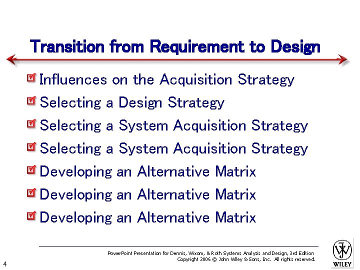 Transition from Requirement to Design Influences on the Acquisition Strategy Selecting a Design Strategy