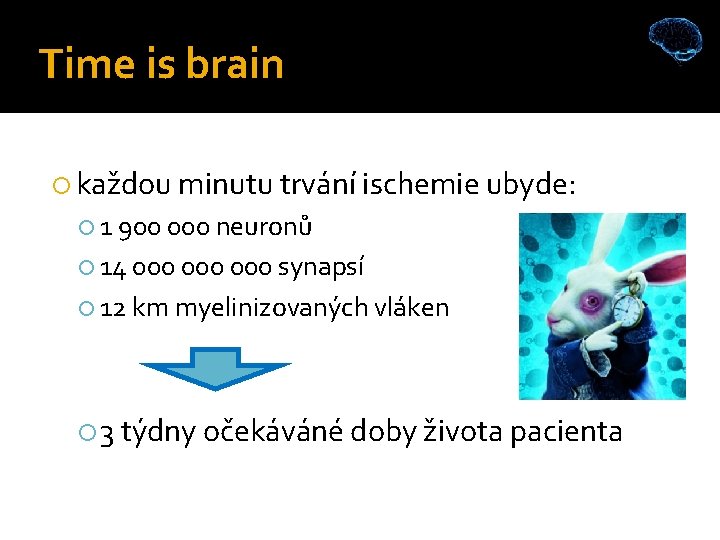 Time is brain každou minutu trvání ischemie ubyde: 1 900 000 neuronů 14 000