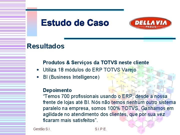 Resultados Produtos & Serviços da TOTVS neste cliente w Utiliza 18 módulos do ERP