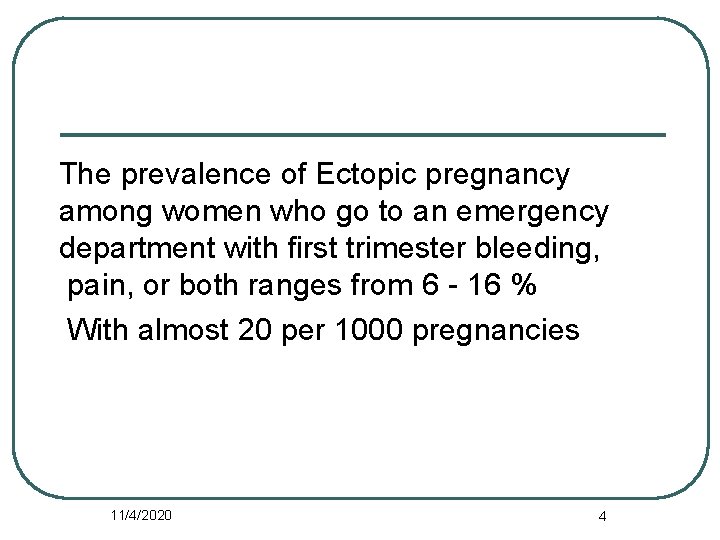 The prevalence of Ectopic pregnancy among women who go to an emergency department with