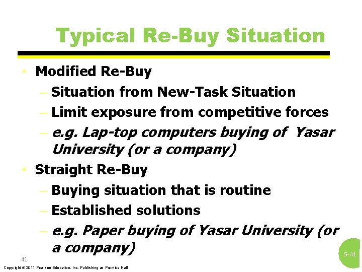 Typical Re-Buy Situation • Modified Re-Buy – Situation from New-Task Situation – Limit exposure